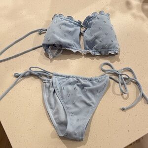 Light Blue Textured Tie-Side Bikini Set - Women